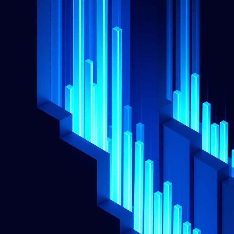 Abstract render of rising glowing light columns, representing scalable infrastructure
