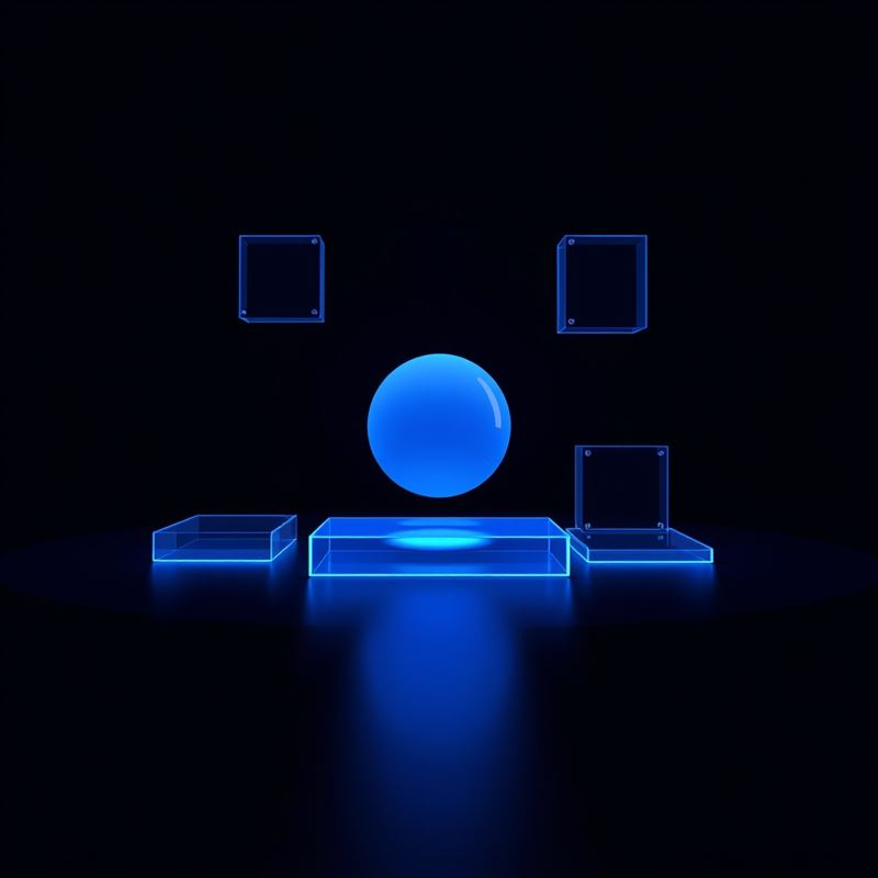 Abstract render of translucent glass panels and a glowing sphere, representing the modern digital workplace